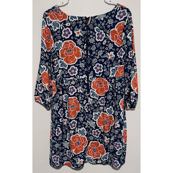 Old Navy Floral Dress Women’s Medium Blue Orange Spring Shift 3/4 Sleeve Lined - Picture 3 of 4